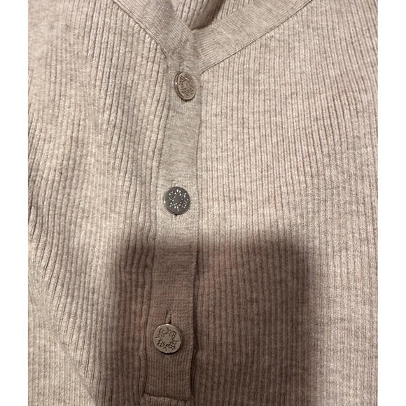 White House Black Market Ribbed Pleated Sleeve Button Neck Top‎ Beige Women's S - Picture 5 of 8